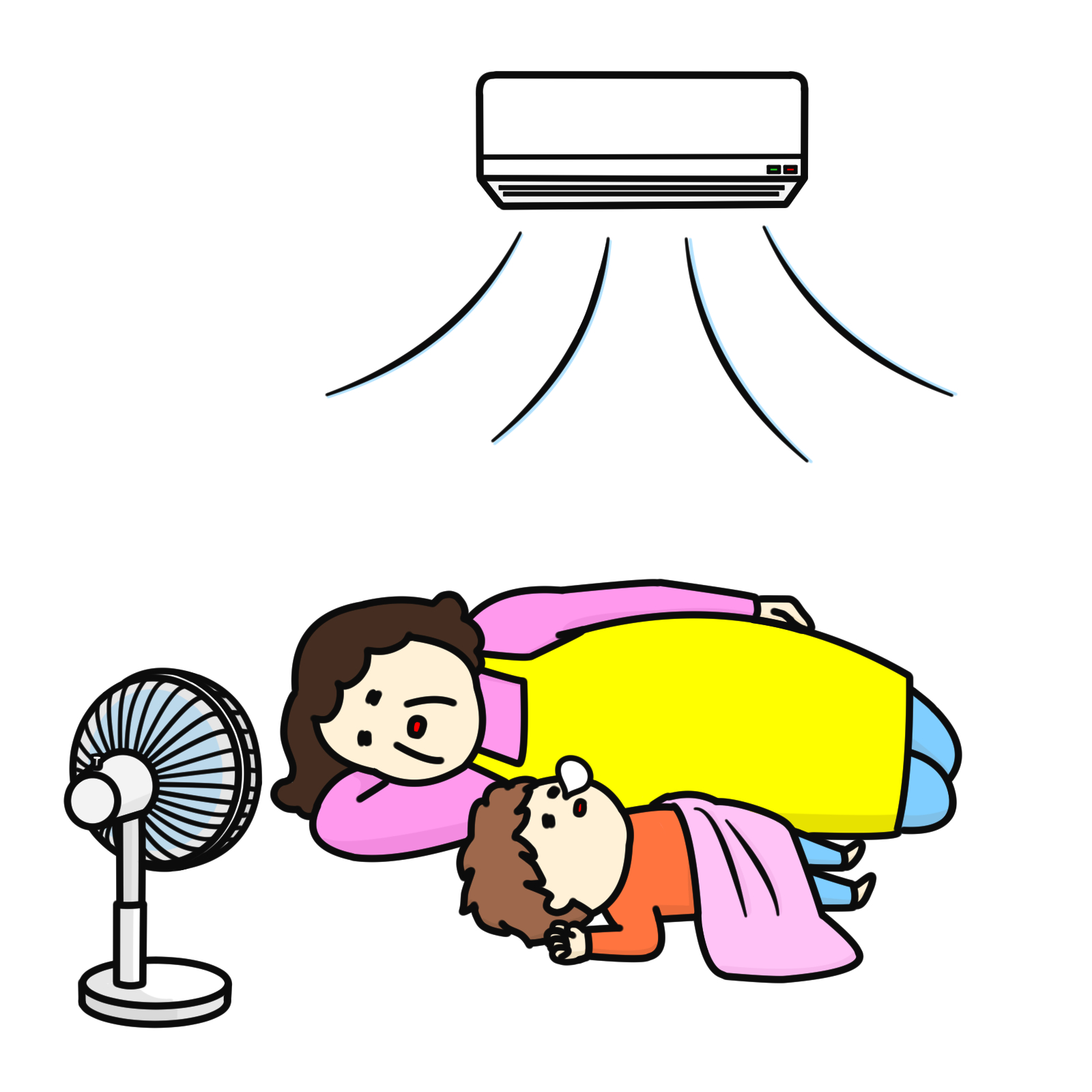 エアコンと扇風機で快適にお昼寝